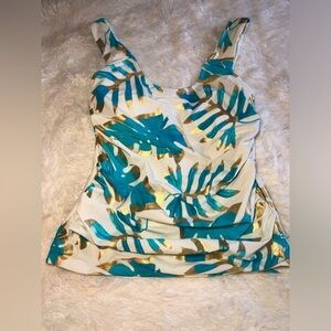 VENUS White, Gold and Teal Ruched Tank bikini Top size 6 NWT